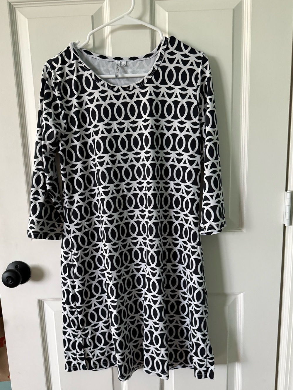 Black & White Geometric Shift Dress/cover up- Women's